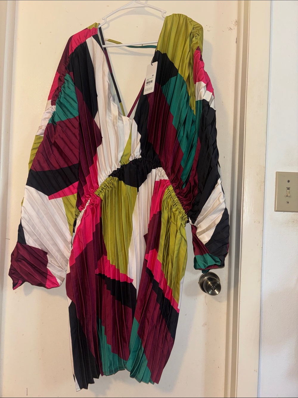 City Chic Multicolor Pleated Mini Dress — Pink, Green, Teal, Black & White